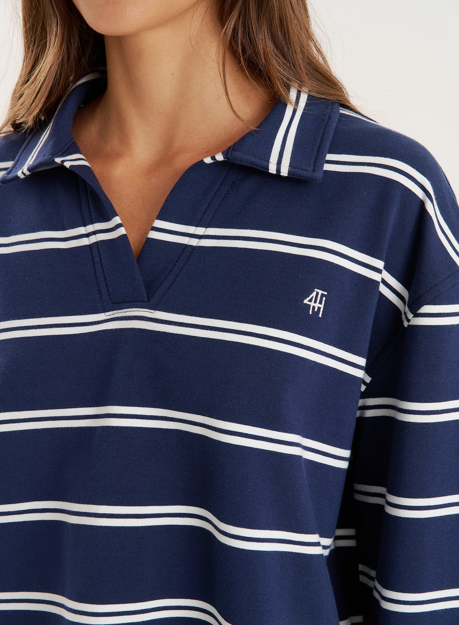 Navy And White Thin Striped Rugby Top